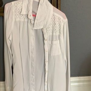 White lace detailed school uniform shirt